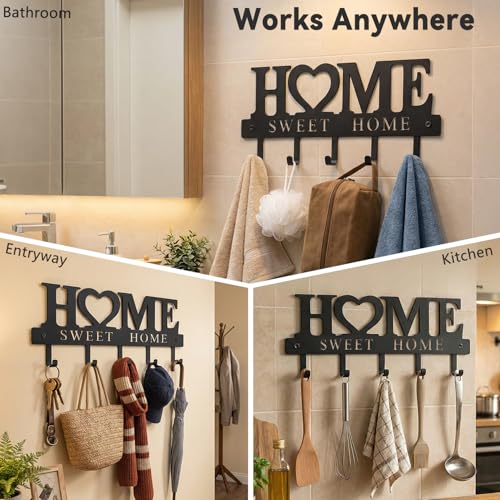 WIPHANY Entryway Wall Key Holder with 5 Hooks, Metal Key Rack Wall Mount for Keys, Bags and Leashes, Decorative Organizer ...