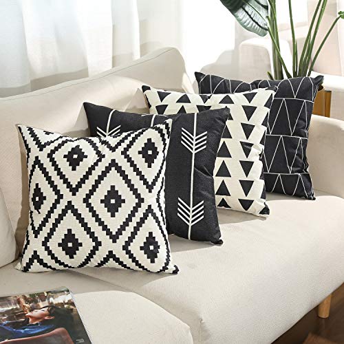 Tosewever Set of 4 Decorative Geometric 16 x 16 Inches Throw Pillow Covers - Modern Pattern Linen Square Pillow Cushion Ca...