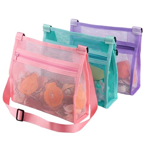 MUYIZI Mesh Beach Bag for Shells Collecting 3 Pack,Shell Bags for Beach, Sea Shell Bags for Picking Up Shells, Beach Shell...
