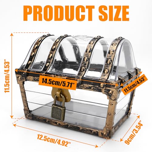 Treasure Chest Box, Small Pirate Treasure Case with Lock and Key, Transparent Jewelry Storage Container Display Toy Candy ...
