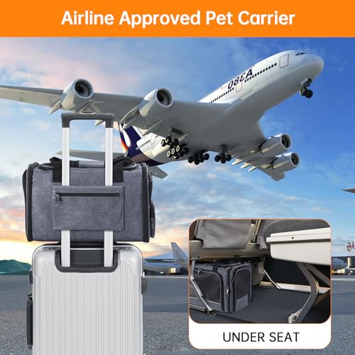 Groxkox Cat Carrier Pet Travel Carrier by Airplane Approved Under seat, TSA Airline Approved Soft-Sided Dogs Carrier Bag f...