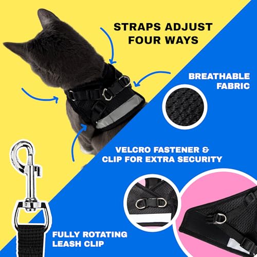 Travel Cat Harness and Leash Set - Adjustable Fit Mesh Cat Harness and Reflective Strap - Comfort Walking Vest for Kitten ...