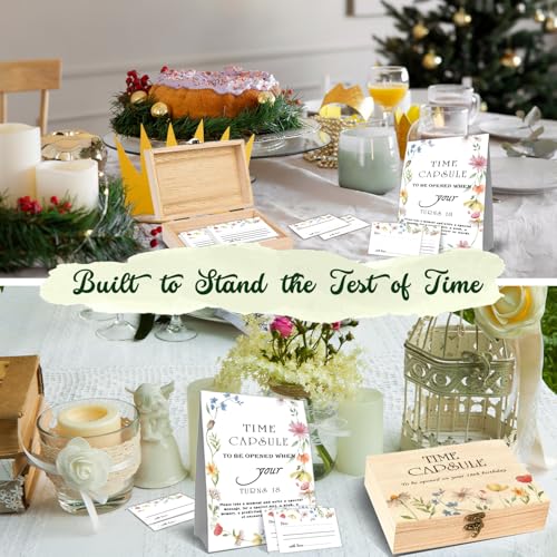 DEANHOT Floral Time Capsule Set, with 50 Message Cards and Floral 1 Time Capsule Sign Box, Baby Memorial Time Capsule Box,...