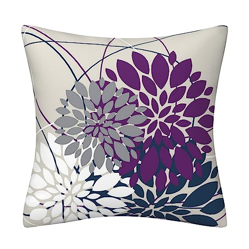 Navy Blue Purple Dahlia Floral Throw Pillows Farmhouse Decorative Throw Pillow Case Indoor Outdoor Cushion Cover Spring Su...