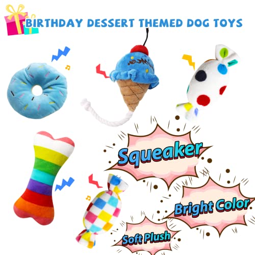 lilfrd Dog Birthday Toy Set, 9Pcs Plush Pet Toy for Small Dogs, Includes Squeaky Cake Hat, Bandana, Dessert Themed Toys, B...