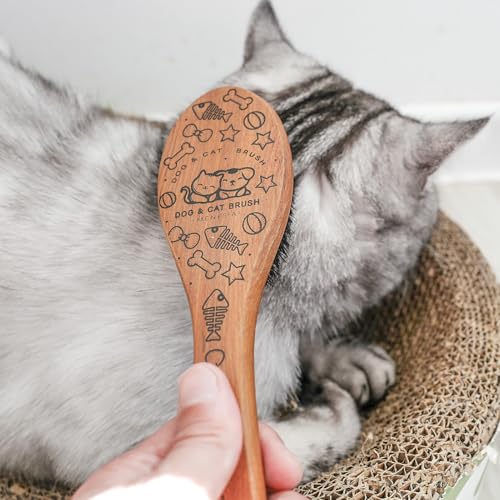 Menesia Pet Soft Brush with Wood Handle and Boar Bristle Hair - Soft Cat and Dog Grooming Brush for Short Hair Cats and Sm...