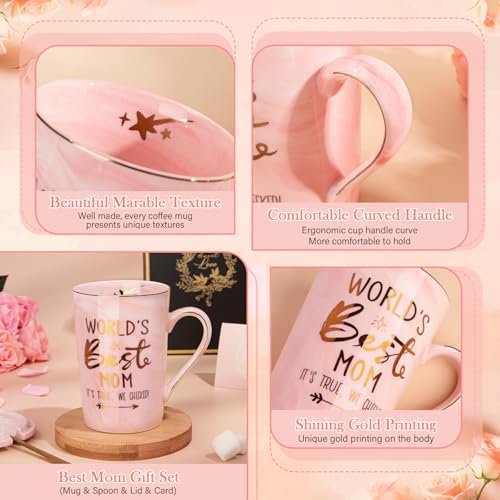 Mothers Day Birthday Gifts for Mom from Daughter Son - 14Oz Funny Best Mom Mug with Gold Print, Unique Pink Marble Coffee ...