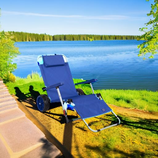 Mac Sports Beach Day Foldable Chaise Lounge Chair with Integrated Wagon Pull Cart Combination and Heavy Wheels - Perfect f...