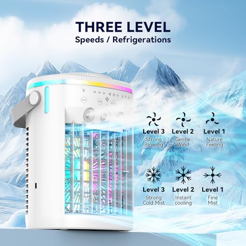 Vidihill Portable Air Conditioner, Evaporative Air Cooler, 2-4-8H Timer Auto-Off &Remote, Water Tank, Three ultrasonic noz...
