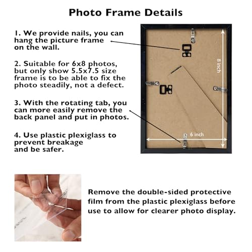 JCJMY 6x8 Picture Frame Black for Wall Hanging or Tabletop, Wall Mounting Horizontally or Vertically, 6 x 8 Wall Gallery P...