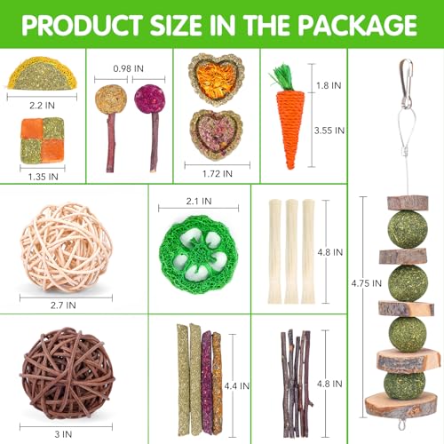 VESPRO Bunny Teys for Rabbits Hamster/Guinea Pig Toys Natural Timothy Hay Sticks chew Treats and Balls for Rabbit, Bunny, ...