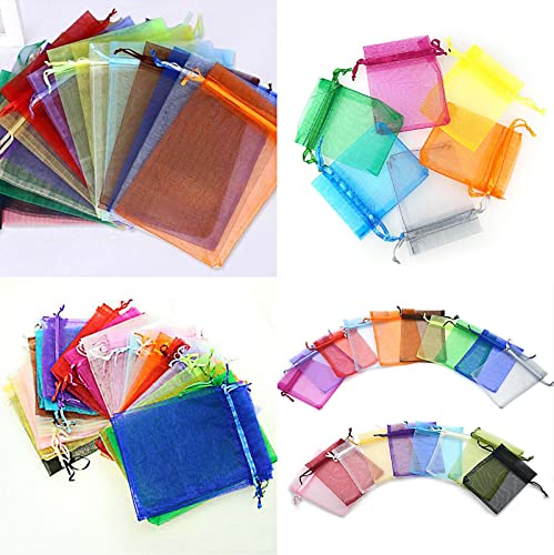 Organza Bags 100Pcs 4x4.72 inch, Drawstring Organza Jewelry Pouches Wedding Party Christmas Favor Gift Bags, for Festival,...