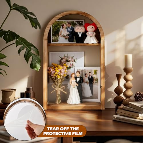 10x16 Shadow Box Frame, Large Shadow Boxes Display Cases with Linen Back and Removable Shelves, Arch Brown Wooden Memory B...