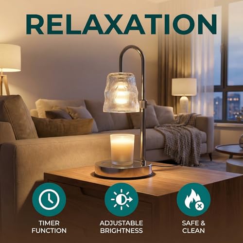 Candle Warmer Lamp with Timer & Dimmable,Candle Lamp Warmer with Ice-cracked Glass Shade,Gifts for Women valentine’s day, ...