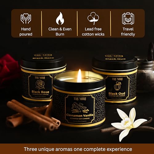 Candle Gift Set of 3 Sage Pine|Jasmine|Black Rose Strong Scented Soy Candels Natural Non Toxic Velas Aromáticas Favors for...