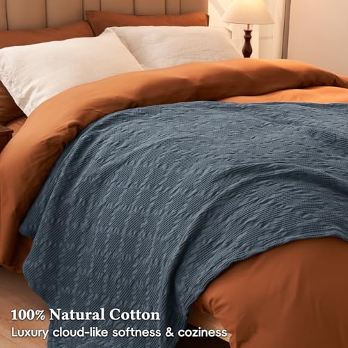 David's Home 100% Cotton Waffle Blanket King Size, Lightweight Breathable Soft Cooling Throw for Spring Summer, Snag-Resis...