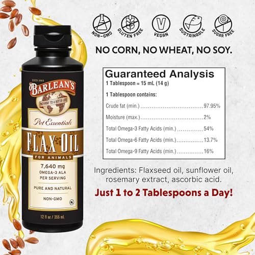 Barlean's Flaxseed Oil for Animals, Pet Essential Liquid Omega 3 Fatty Acids Cat and Dog Oil Supplements for Skin and Coa...