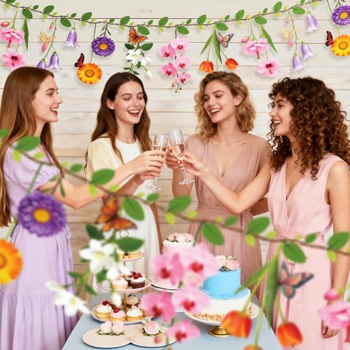 Ghegicu 2PCS Flower Banner Reusable Wildflower Garland Floral for Spring Party Enchanted Garden Theme Picnic Wedding Baby ...
