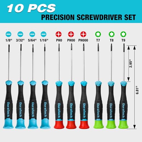 DURATECH Precision Screwdriver Set, 10 PCS Magnetic Small Screwdriver Set with Pouch, Phillips, Slotted, and Torx Star, C...