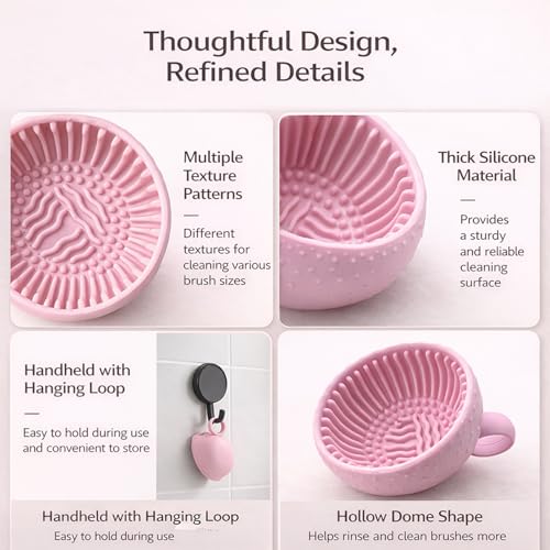 Silicone Makeup Brush Cleaner Bowl, Portable Brush Washing Tool with Textured Cleaning Pad, Compact Makeup Cleaning Bowl f...