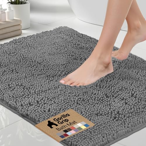 GORILLA GRIP Bath Rug Mat, Thick Soft Absorbent Chenille, Quick Dry Microfiber Mats, Rubber Backing Washable Shower Floor ...