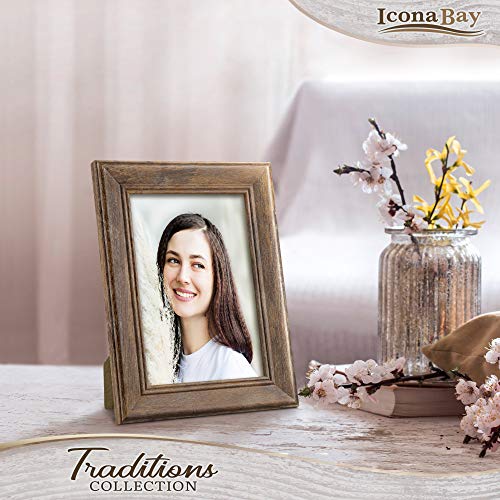Icona Bay - 5x7 Chestnut Brown Picture Frame - Rustic Wood Pattern - Lightly Distressed Frame for Table Top Display or Wal...