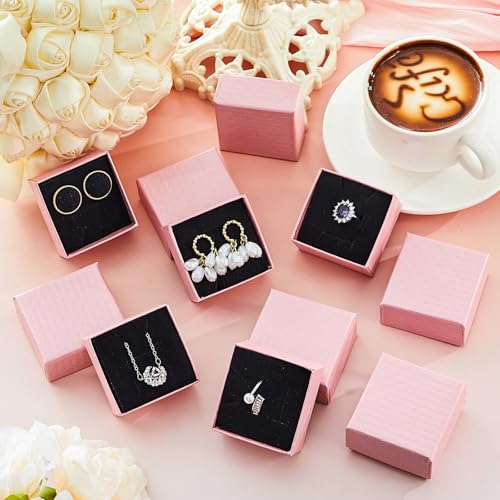 Landical 100 Pcs Jewelry Ring Gift Box 2'' x 2'' x 1'' Small Cardboard Earring Ring Gift Box with Velvet and Sponge Liner ...