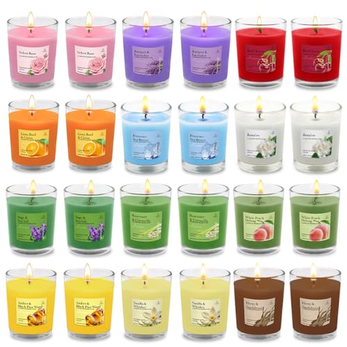 24 Pack Scented Aromatherapy Candles - 12 Fragrances 1.8 Oz Soy Votive Candle Gift Set for Christmas, Thanksgiving, Annive...