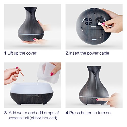 OliveTech Aroma Essential Oil Diffuser, 400ml Ultrasonic Cool Mist Humidifier with Waterless Auto Shut-Off and Cleaning Ki...