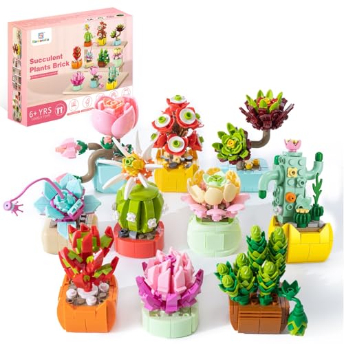 Sawaruita 10 Pack Succulent Mini Plant Building Blocks Set for Adults - 990 Pcs Flower Botanical Collection Home Office De...