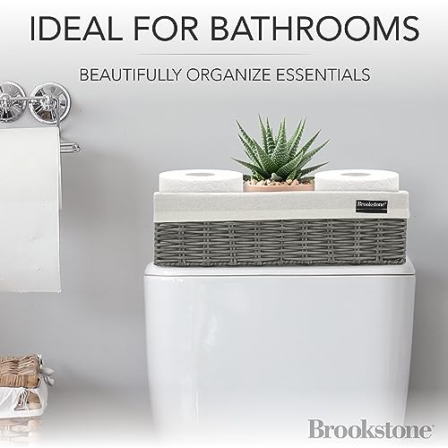 Brookstone Wicker Storage Basket Two Pack Set, Bathroom and Closet Organizers and Storage Bins with Fabric Liner, Grey