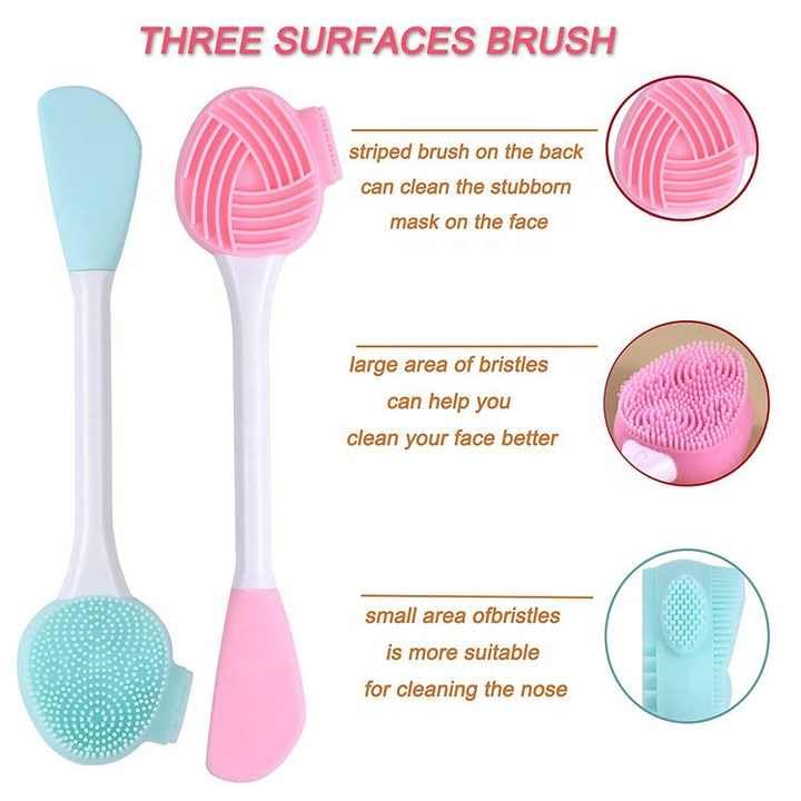 2PCS Silicone Facial Cleanser Tool,Silicone Face Manual Beauty Tools Facial Cleanser Soft Bristle Cleaning Tool Double-Sid...