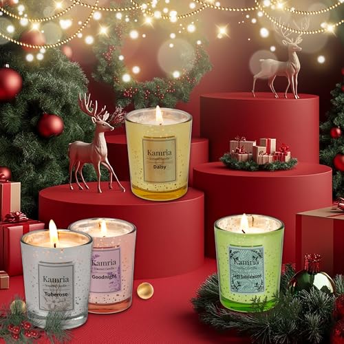Kamria Scented Candles Gift Set for Women, 4 Pack (3.5oz) Mercury Glass Votive Soy Candles for Home Scented, Aromatherapy ...