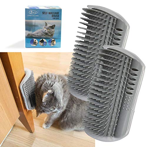 2 Pack Softer Self Groomer with Catnip Wall Corner Massage Comb Scratcher Grooming Brush Tool for Long & Short Fur Kitten ...