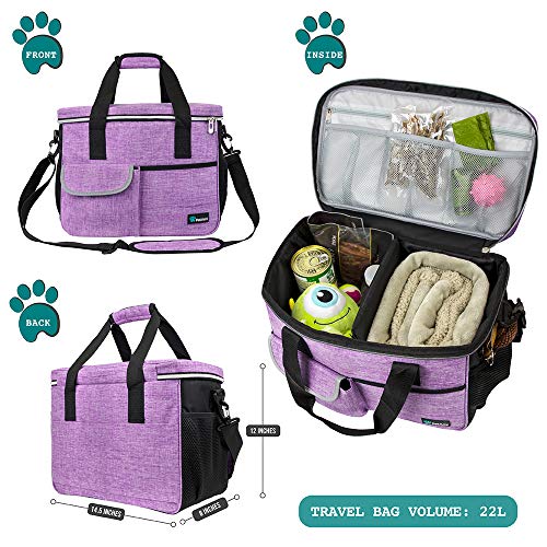 PetAmi Dog Travel Bag - Travel Pet Organizer with Food Container and Bowls, Perfect for Weekend Camping, Cat Diaper Bag (P...