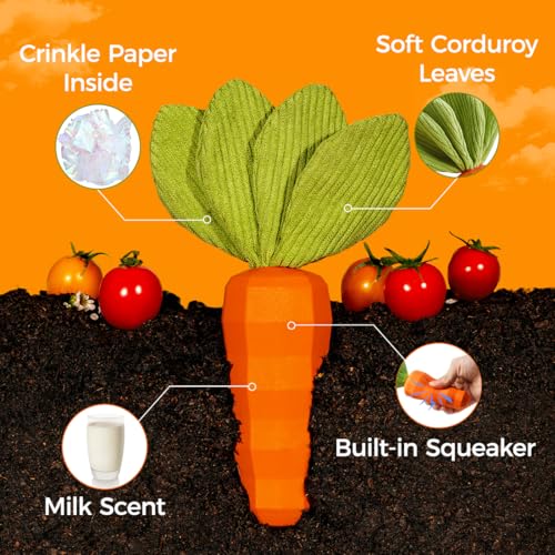 MewaJump Dog Squeaky Chew Toys for Aggressive Chewers, Easter Toys Rubber Carrot Dog Toys for Training and Cleaning, Durab...