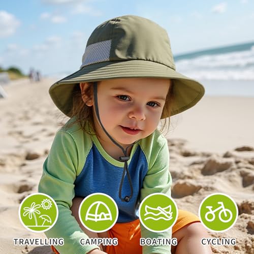 Toddler Baby Sun Hat Kids Summer Beach Essentials Adjustable Beach Hats with Bucket Wide Brim for Boys Girls Age 0-14 Years