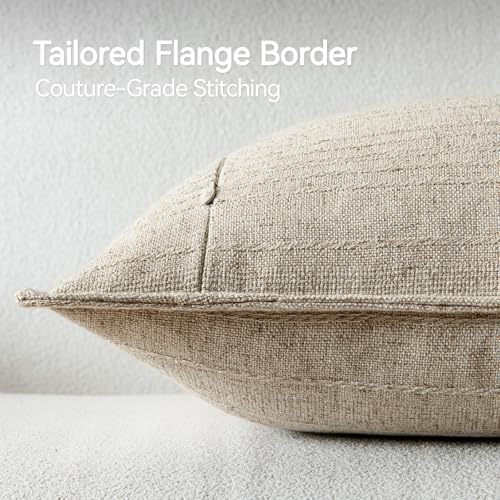a moment Linen Pillow Covers Set of 2,Boho Farmhouse Throw Pillowcases Neutral Textured Decorative Covers for Couch Sofa B...