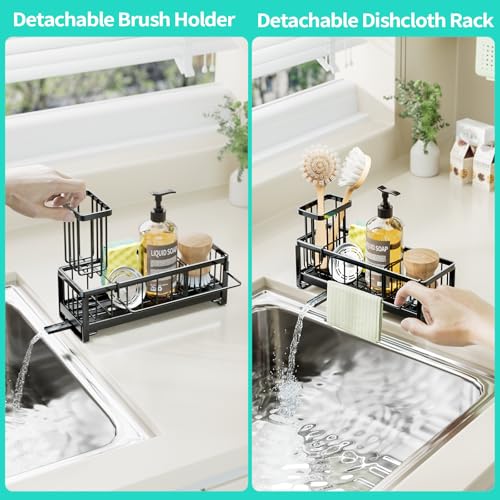HapiRm Sponge Holder for Kitchen Sink - Self-draining Sink Caddy with Brush and Dishcloth Holders, Stainless Steel Kitchen...