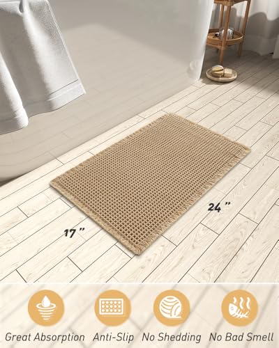 AMOAMI Upgraded Waffle Bath Mat, Super Absorbent Non Slip Bath Mats for Bathroom Floor, Machine Washable Bathroom Rugs wit...