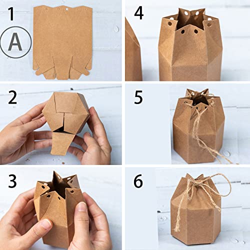 Lamantery 50Pack Mini Paper Gift Boxes Lantern Hexagon Kraft Paper Package Box with Twine Candy Chocolate Gift Packing Wra...
