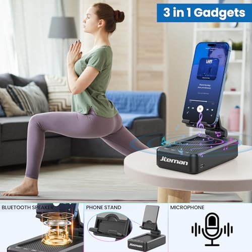JTEMAN Cell Phone Stand with Bluetooth Speaker, HD Stereo Sound & Anti-Slip Base, Foldable Adjustable Desktop Phone Holder...