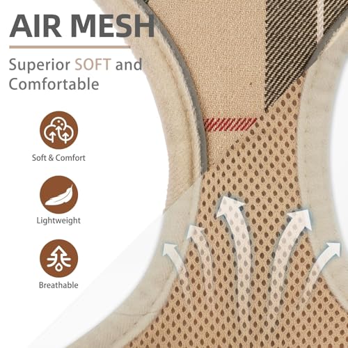 PUPTECK Soft Mesh Dog Harness and Leash Set Pet Puppy Cat Adjustable Reflective Padded Vest No Pull Harnesses, Beige, S