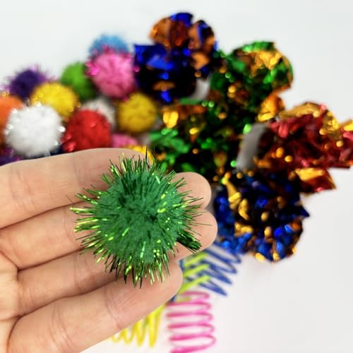 hersmile Cat Toys for Indoor,35 Pack Interactive Cat Toy Pack Including Crinkle Balls,Sparkle Balls,Spiral Springs for Mos...