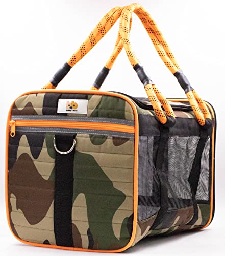 Buddy's Best Airline Approved Pet Carrier – Army Camo & Orange for Dog or Cat, Fits Under Seat, TSA Compliant, Ventilated ...