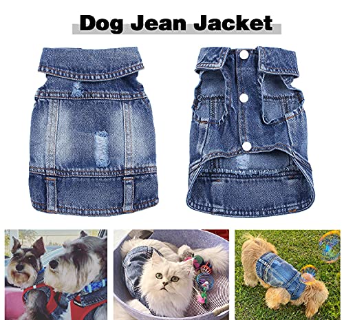 Jean Jacket, Blue Denim Lapel Vest Coat Costume, Dog & Cat T-Shirt Clothes, Cool & Funny Apparel Outfits, Machine Washable...