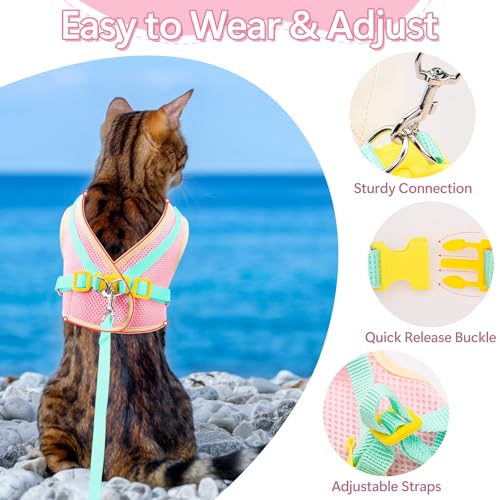Cat Harness and Leash Set Escape Proof, Adjustable Cat Vest Harnesses Soft Kitten Harness Reflective Strips Jacket with Fl...