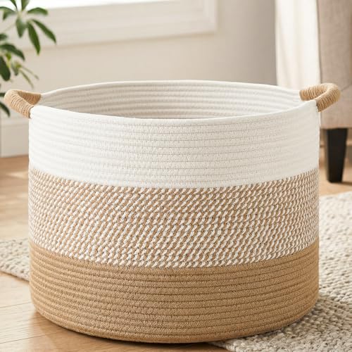 Artfeel 70L Large Cotton Rope Basket, Decorative Woven Blanket Storage for Living Room, Boho Toy Storage & Toy Box for Kid...