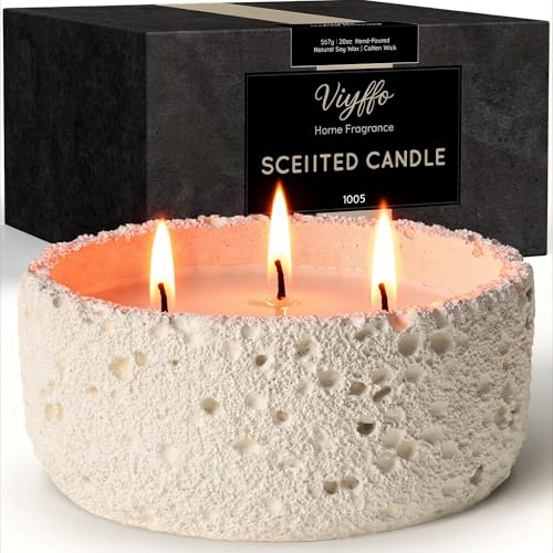Viyffo 20oz Large Scented Candle - Lemongrass & Bergamot, 3 Wick Home Scented Candle, Non Toxic Soy for Women and Men, Ivo...