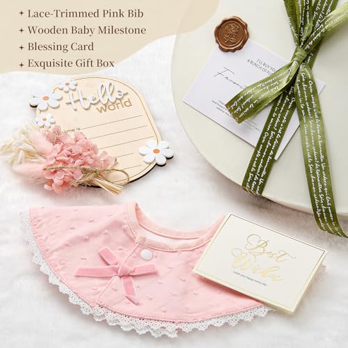 TUZT Newborn Baby Girl Gift Set, 9PCS Baby Shower Gift Box with Onesie Blanket Hand Puppet Milestone Card, New Born Essent...